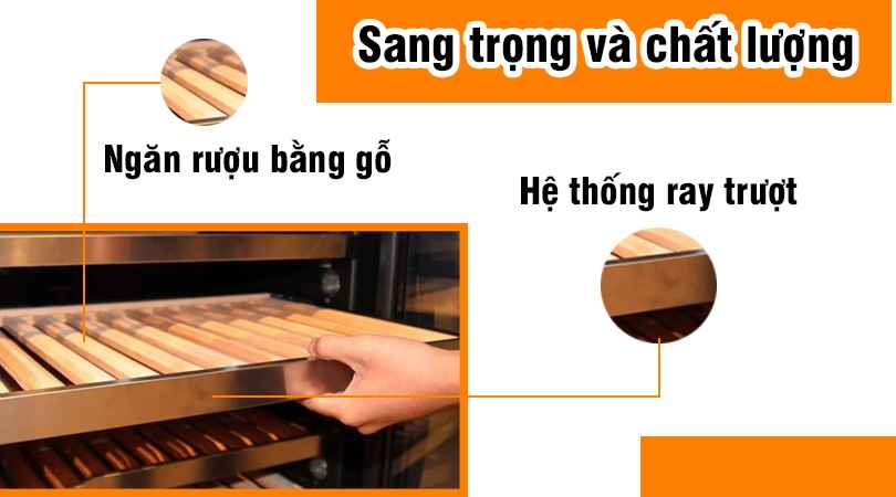 Ngắn rượu bằng gỗ và hệ thống ray trượt của tủ rượu Malloca